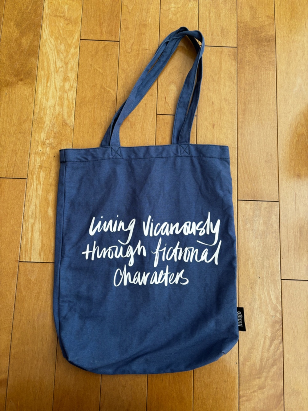 Indigo Navy Canvas Tote with White Script